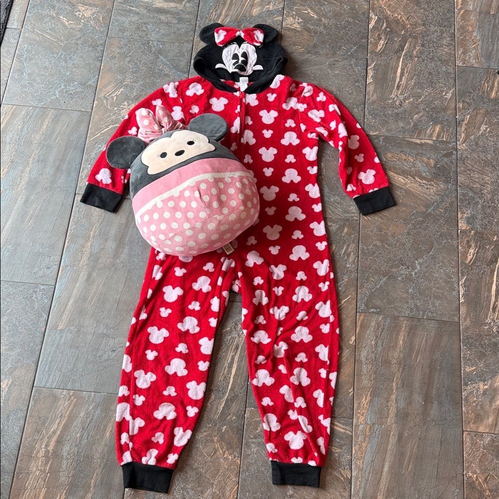 Disney Minnie Mouse Pajama Fleece Sleeper & Squishmallows Disney Plush 16”Minnie